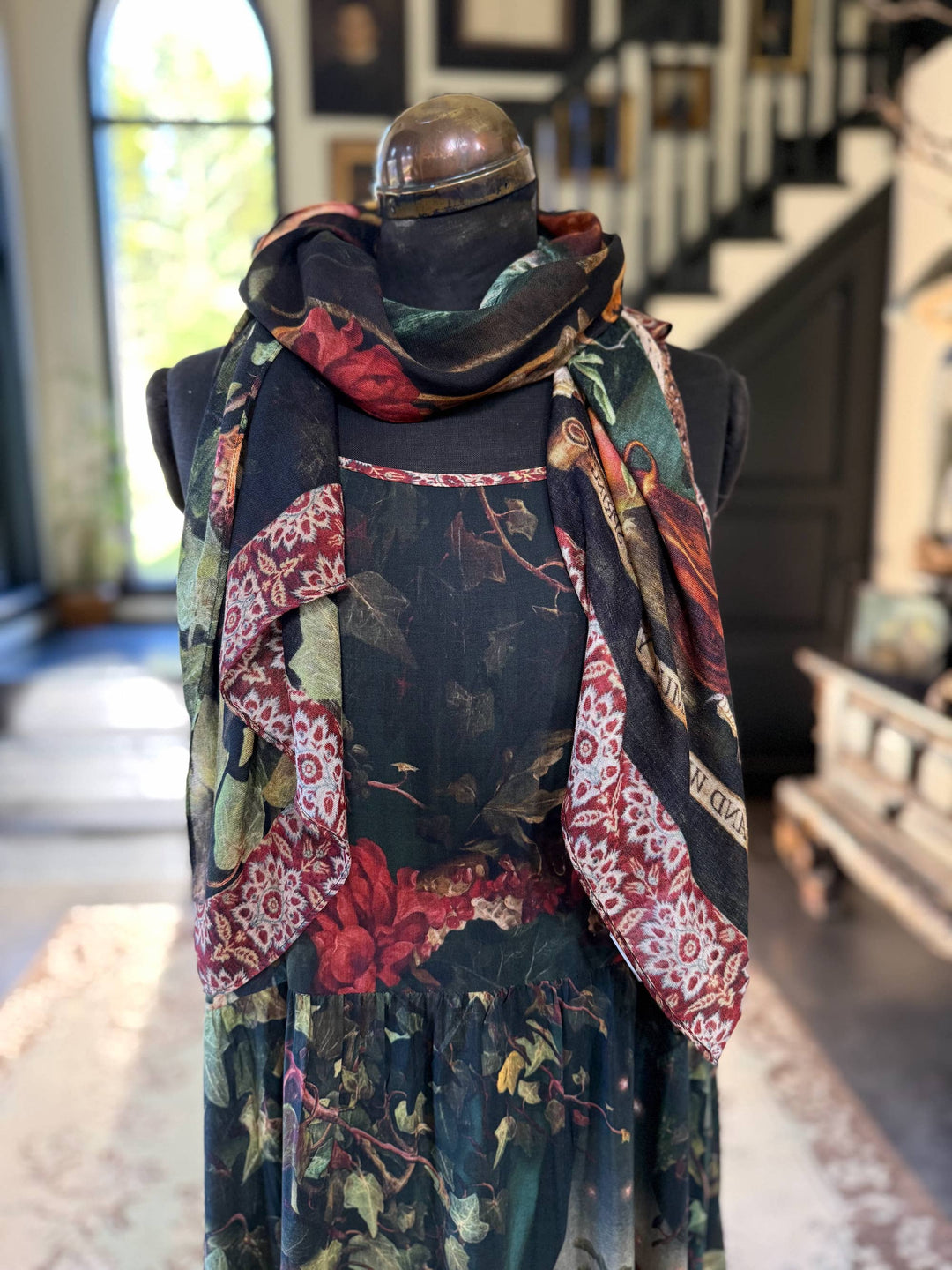 Solstice Bohemian Scarf with Persephone, florals, Moon & Owl