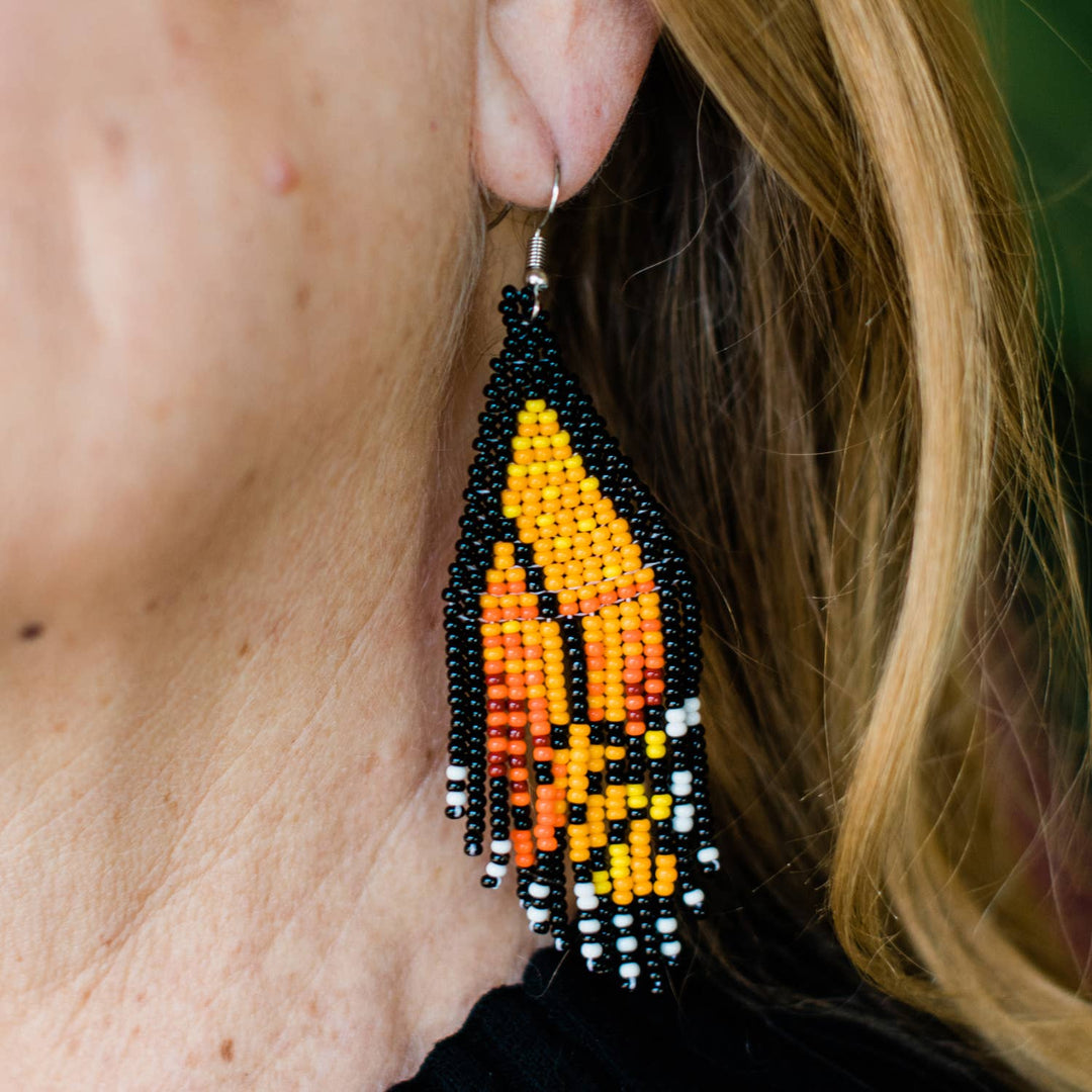 Orange Monarch Butterfly Wing Fringe Earrings - Guatamala