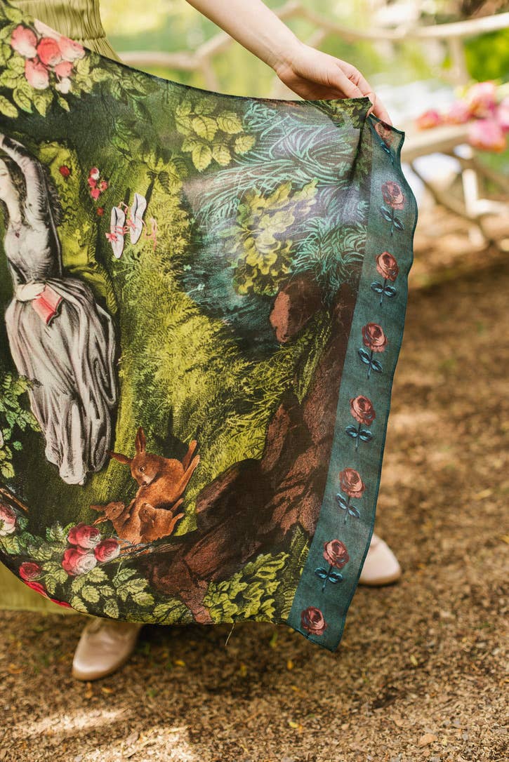The Daydreamer Scarf with Sleeping Beauty, Roses & Rabbits
