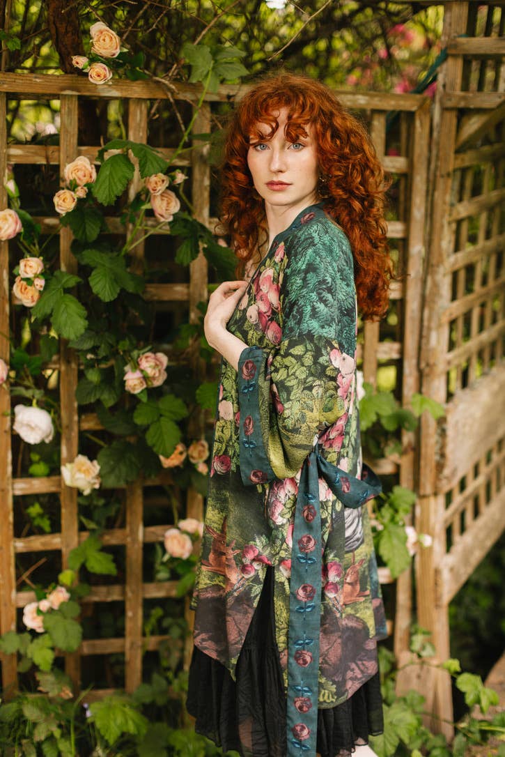 The Daydreamer Matinée Duster Kimono w/ Roses & Rabbits