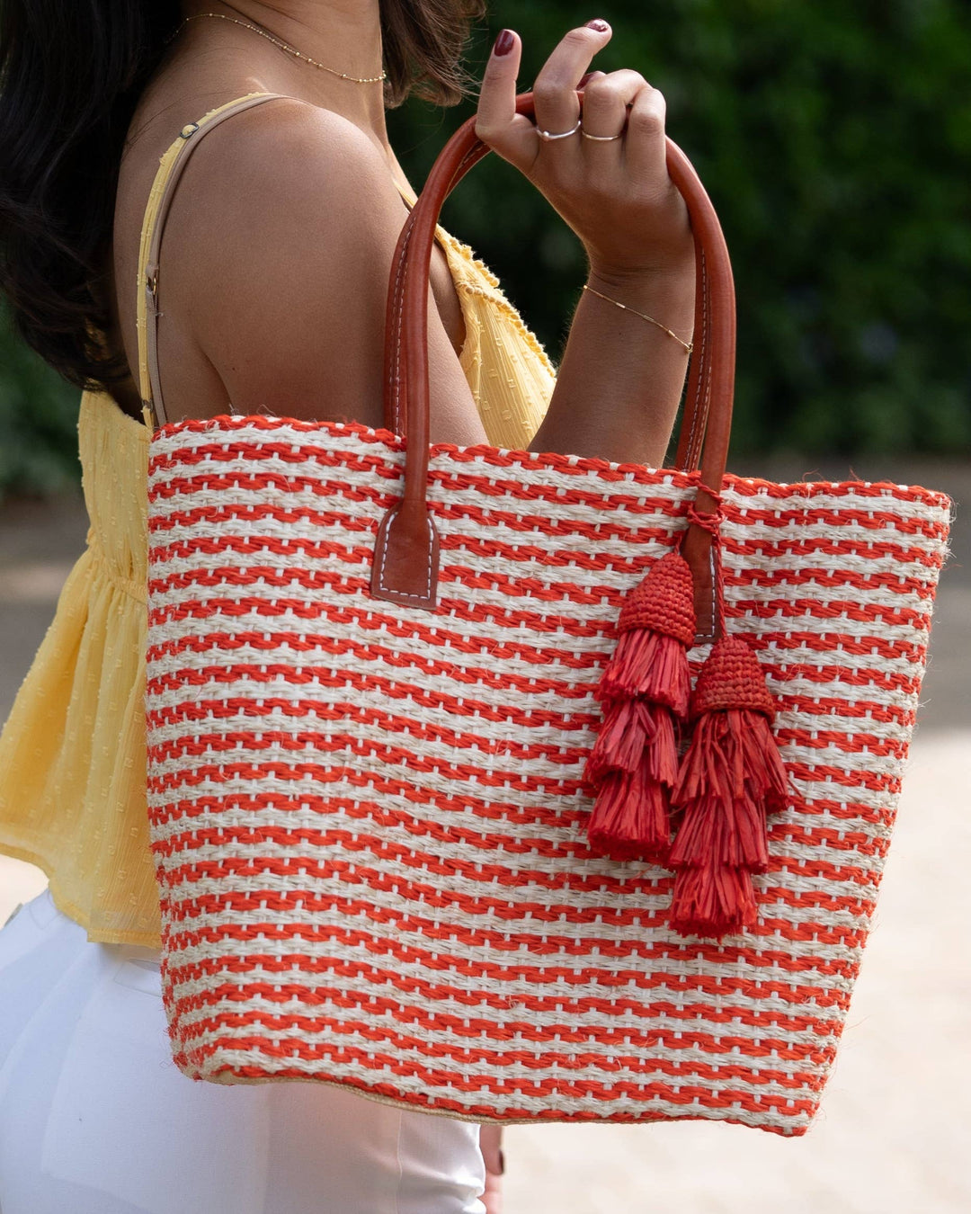 Cancun Small Sisal Basket Bag with Tassel Charm