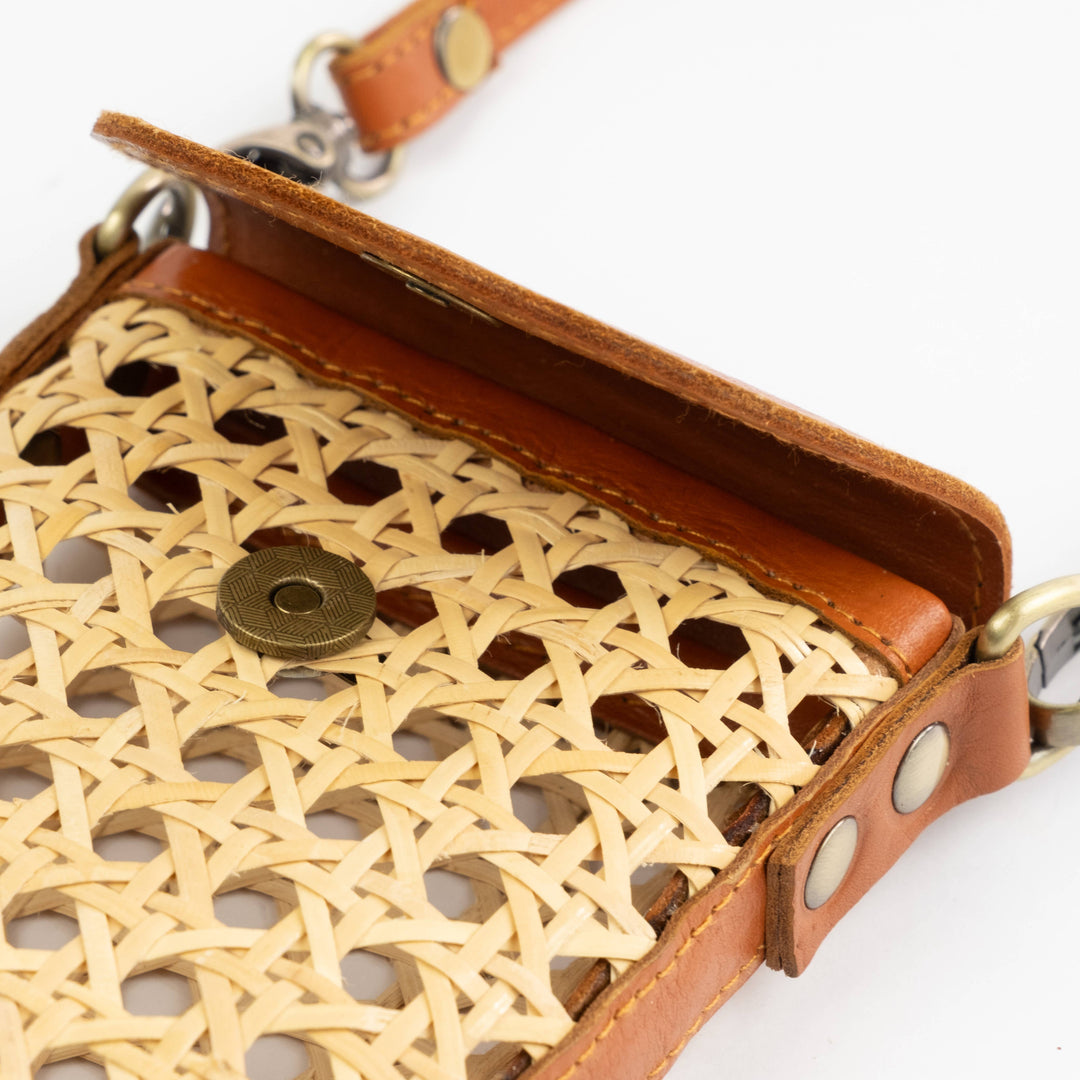 Rattan Cane Cell Phone Crossbody Bag - Bali