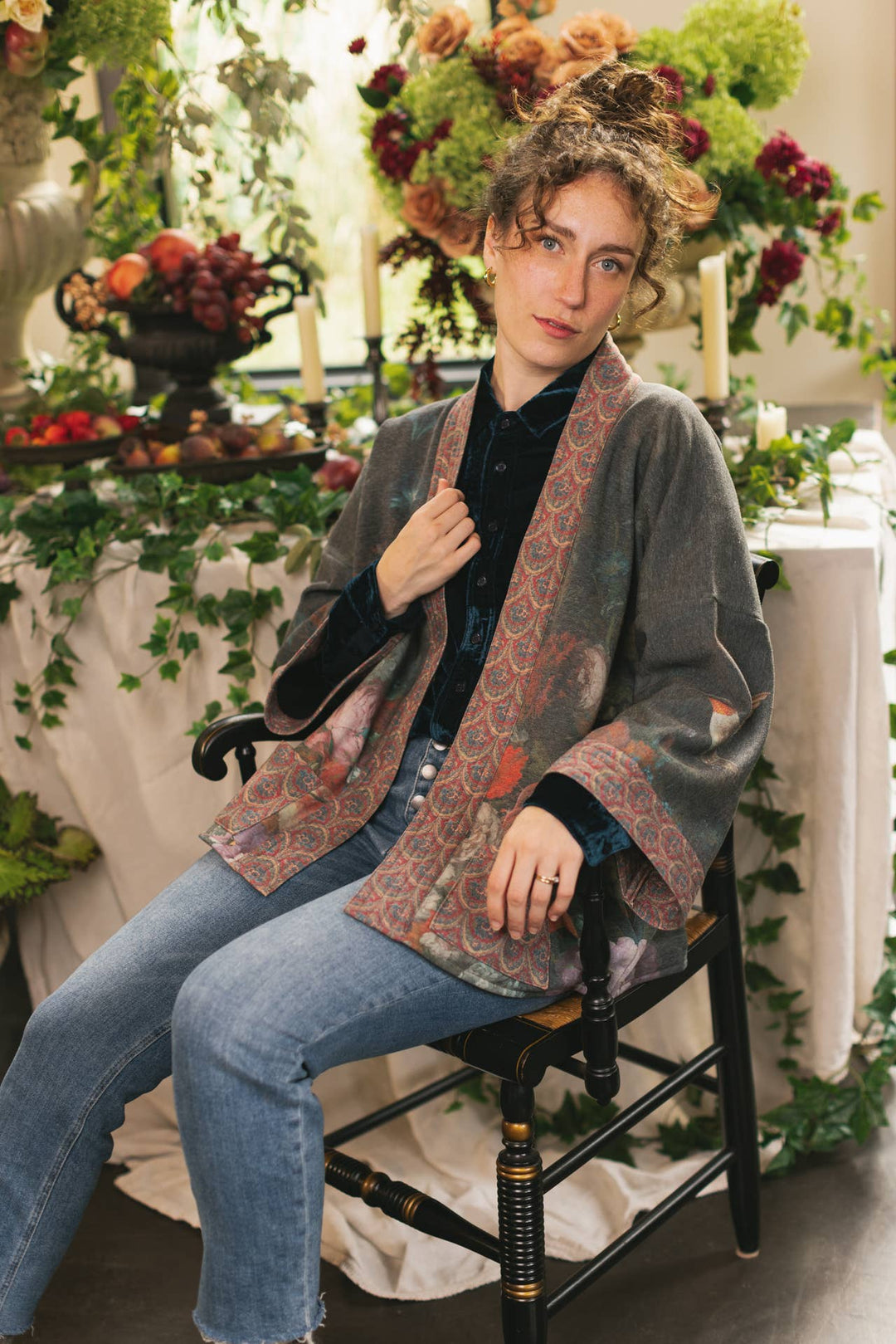 Flight of Fancy Fleece Cottage Cardigan Jacket w/Hummingbird