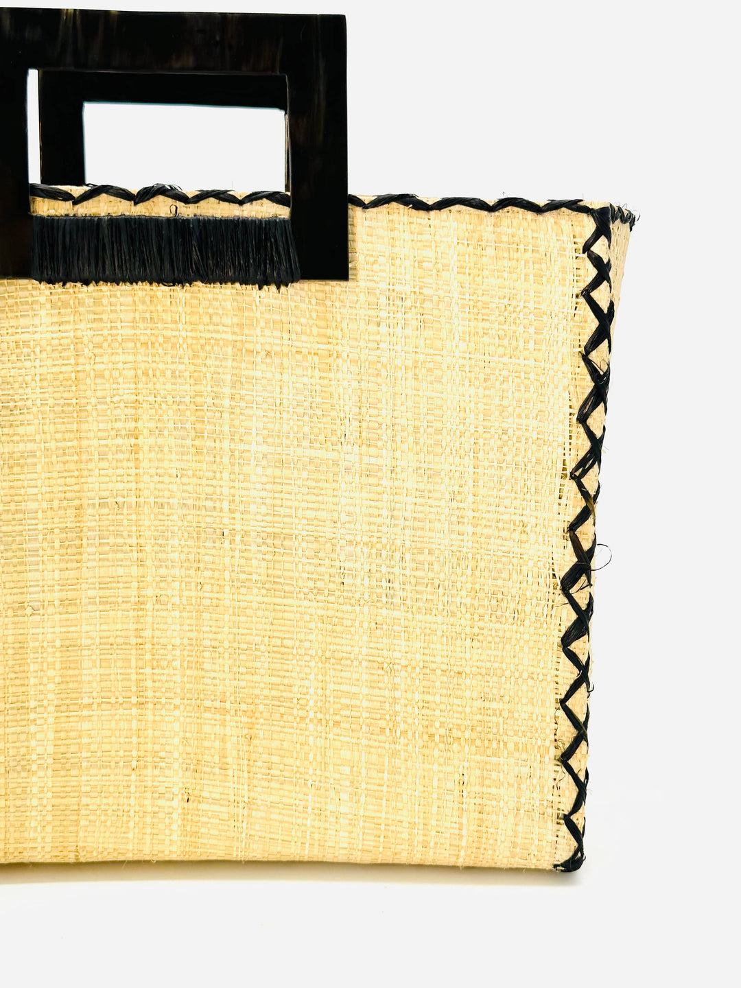 Stevie Square Straw Handbag with Horn Handles