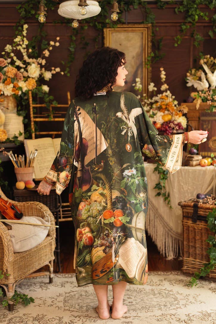 Labour of Love Opera Duster Kimono Robe w/ Florals & Violin