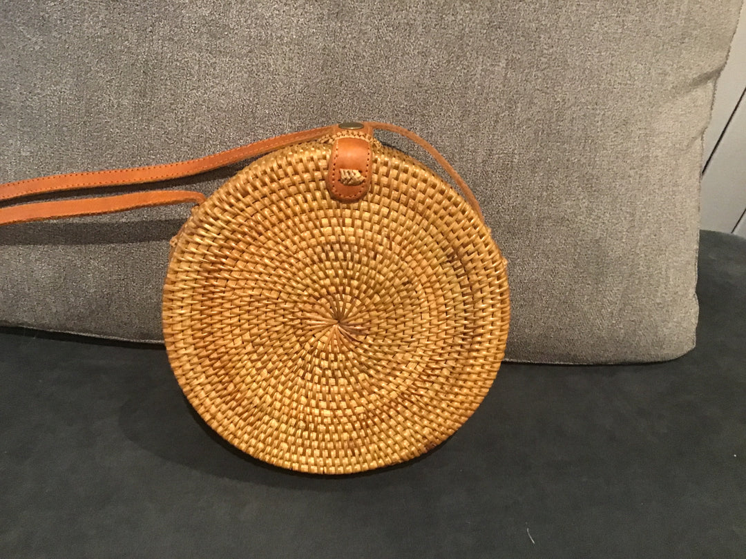 Round Ata Rattan Bag, - Bali