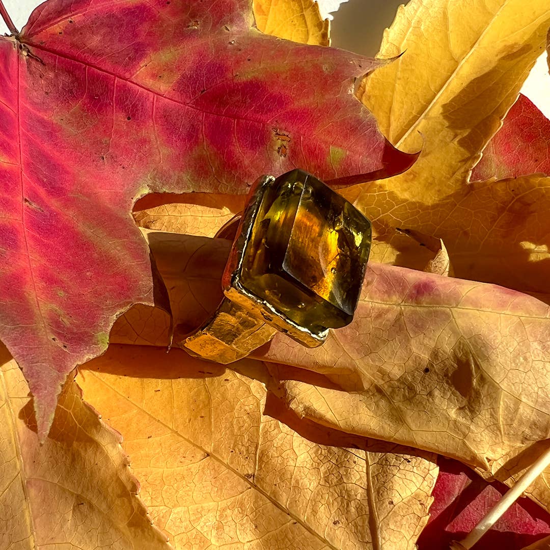 Mosaic Cube Ring - Gold & Tortoise Mosaic - USA