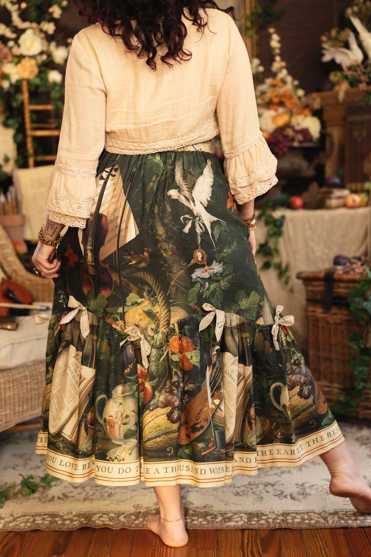 Labour of Love Maxi Length Atelier Skirt w/ Florals & Violin
