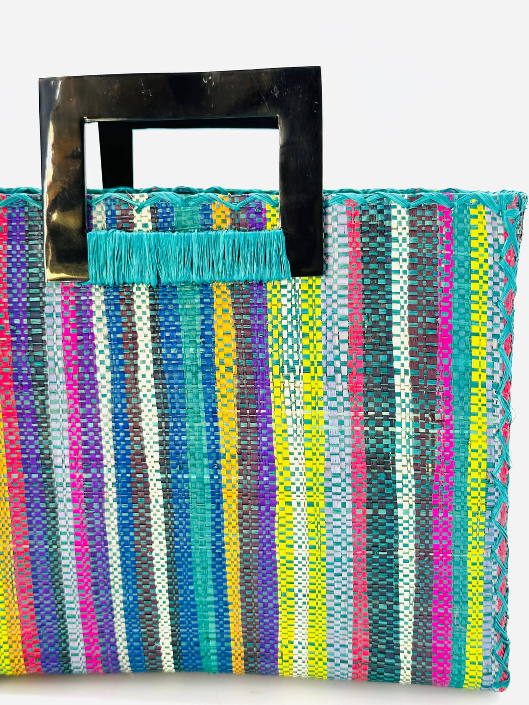 Stevie Square Straw Handbag with Horn Handles