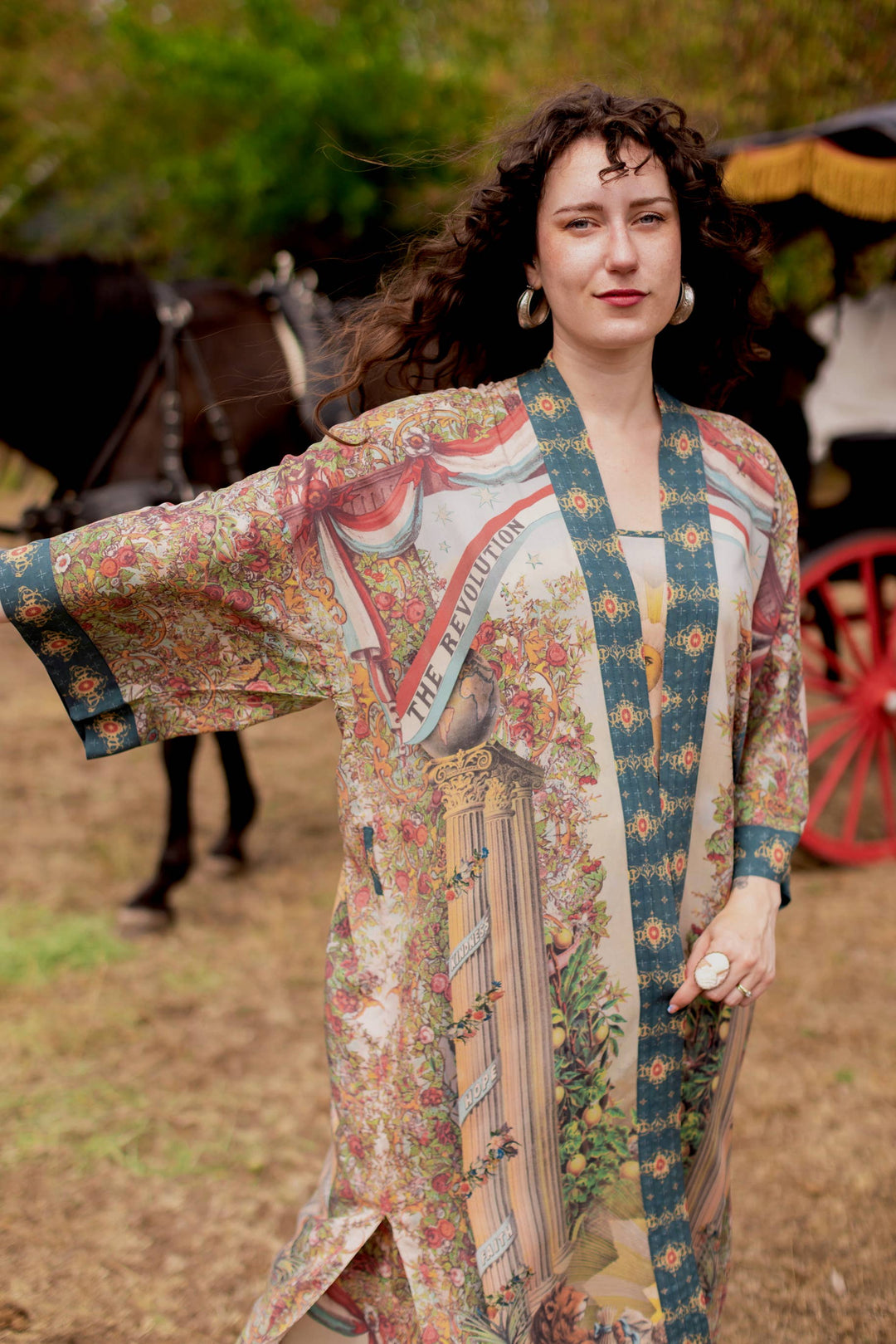 Love Revolution Opera Duster Kimono Robe w/ horse & florals - Canada