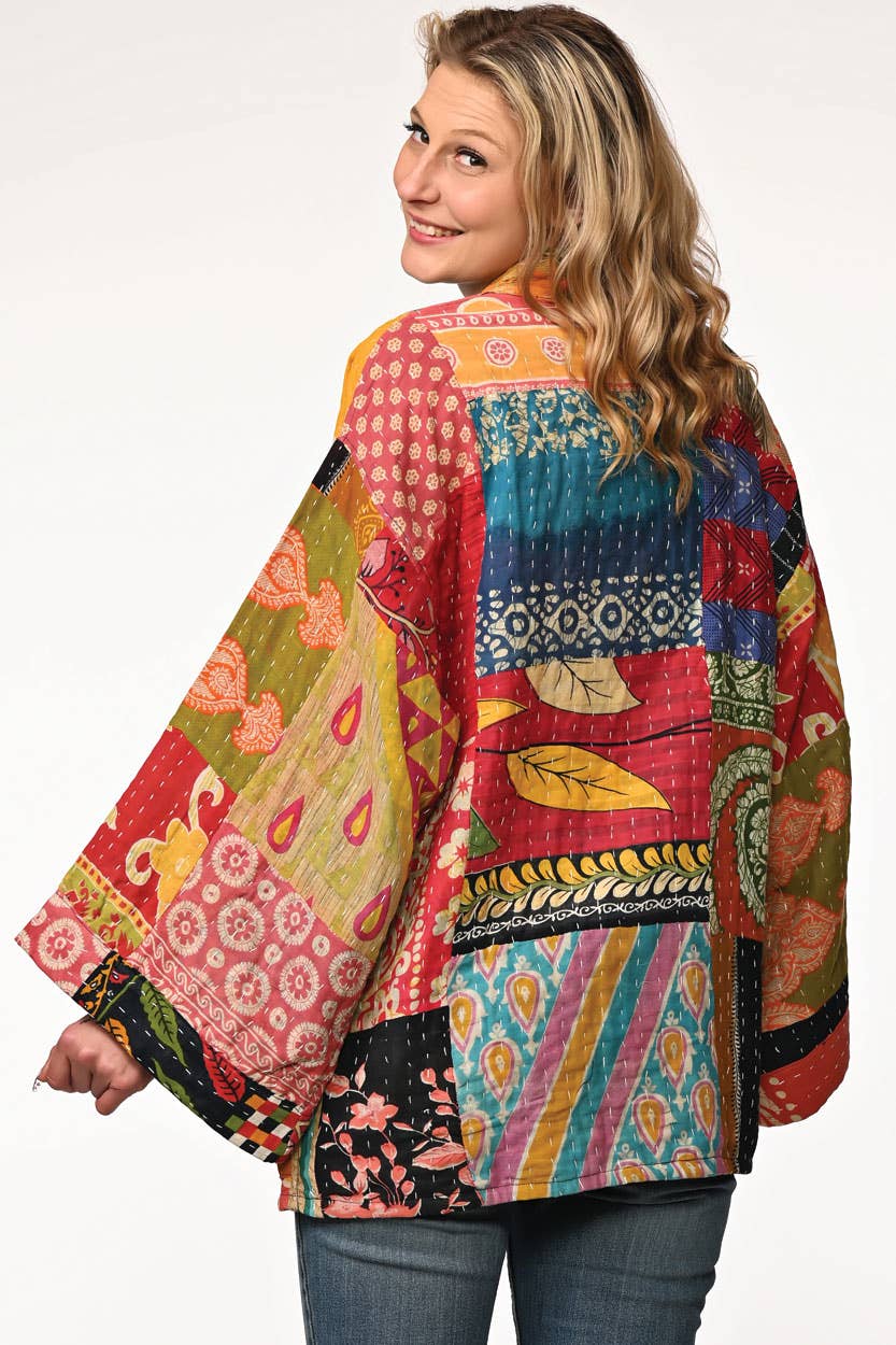 Reversible Cotton Kantha Kimono Jacket - Nepal