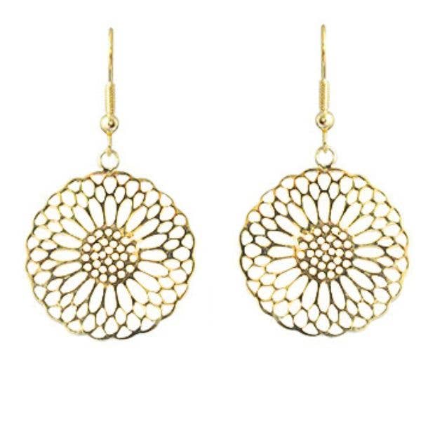 SALE Laser Cut Daisy Gold Plate Dangle Earrings