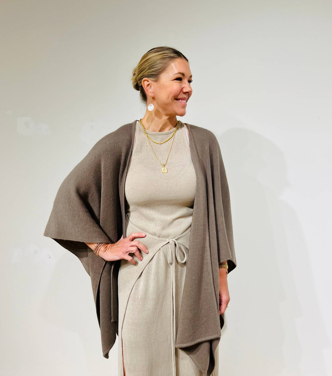 Alpaca Blend Knit Ruana Wrap  - Berry