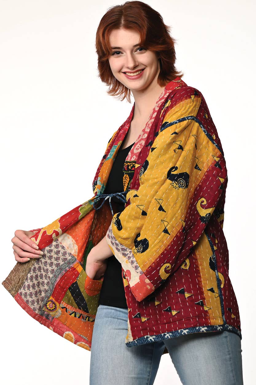 Reversible Cotton Kantha Kimono Jacket - Nepal