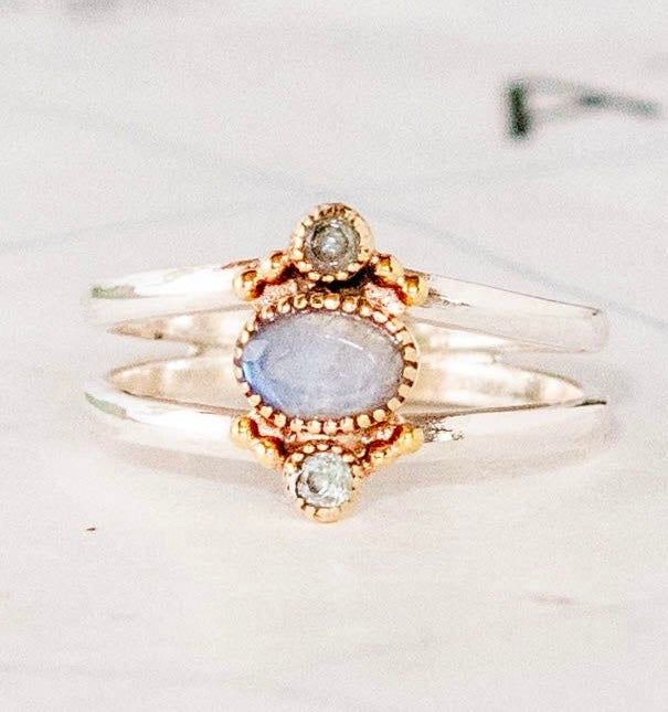 Sterling Silver Two Tone Moonstone Ring - India