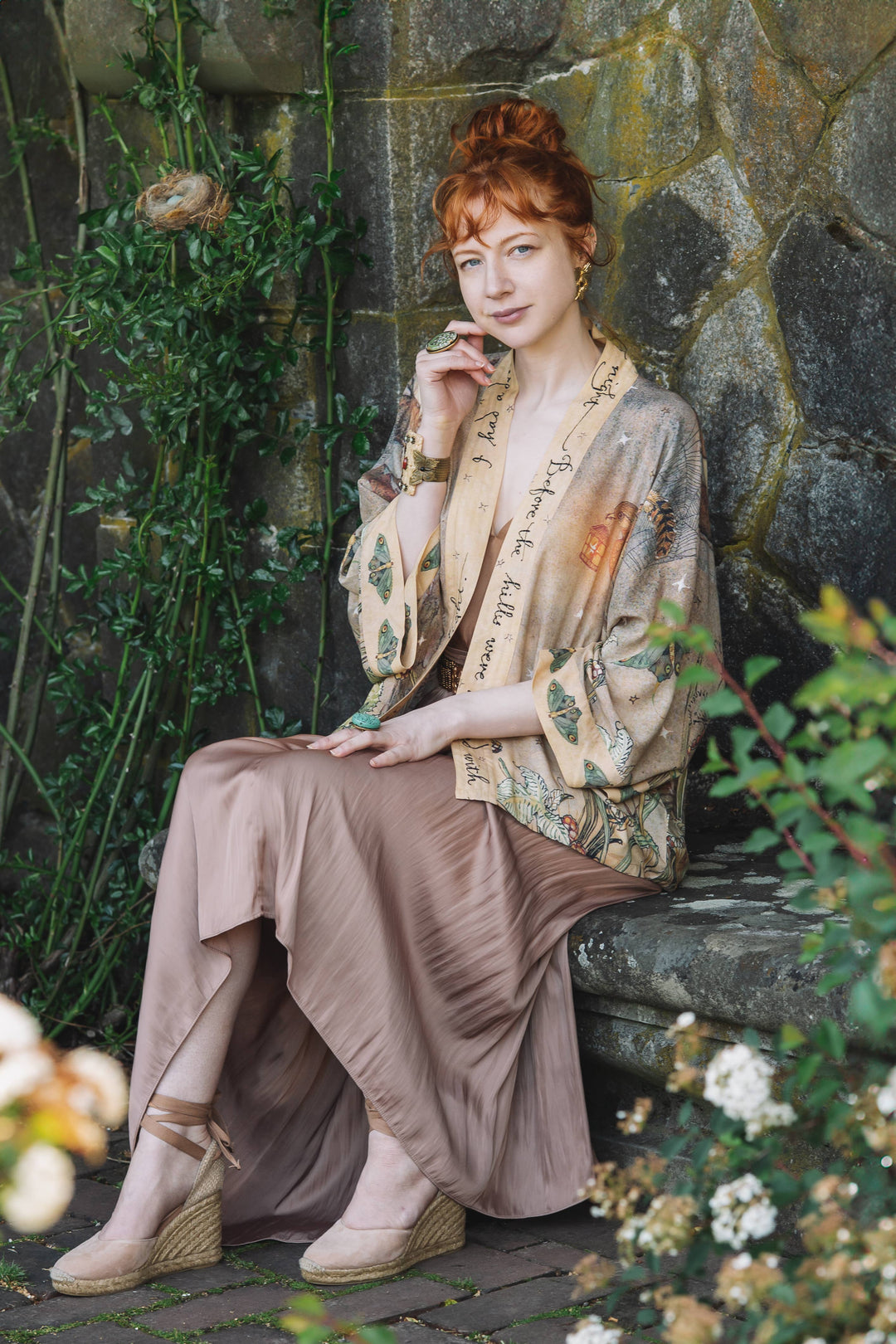 Lovelight Pixie Cropped Kimono w/ Woodland Swallow & Stars - Canada