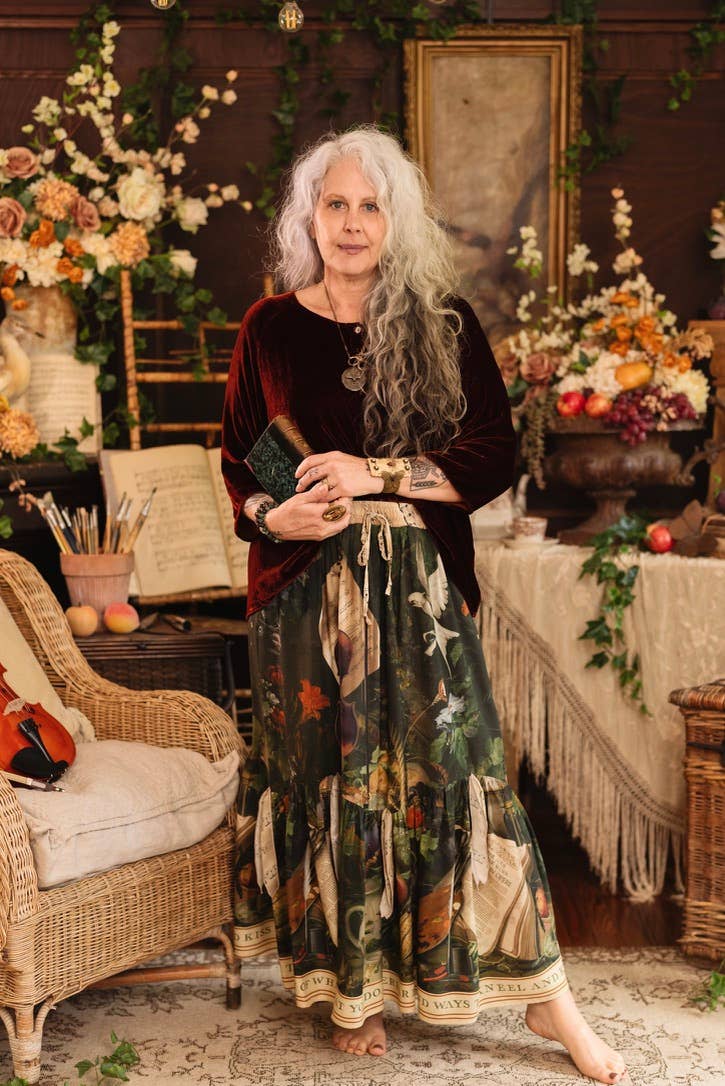 Labour of Love Maxi Length Atelier Skirt w/ Florals & Violin