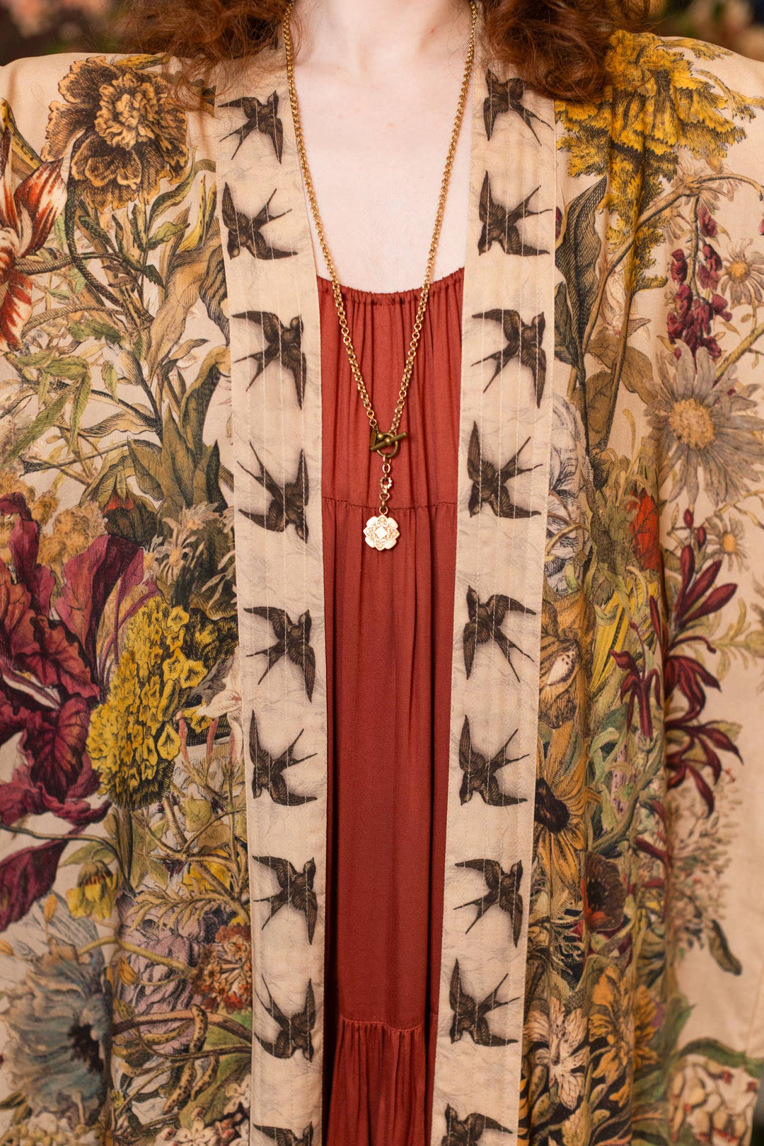 Golden Hour Opera Duster Kimono Robe w/  Floral Print