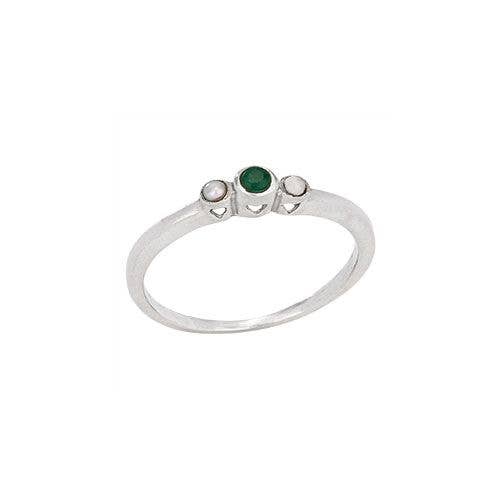 Pebbles And Fern Sterling Silver Emerald And Pearl Ring