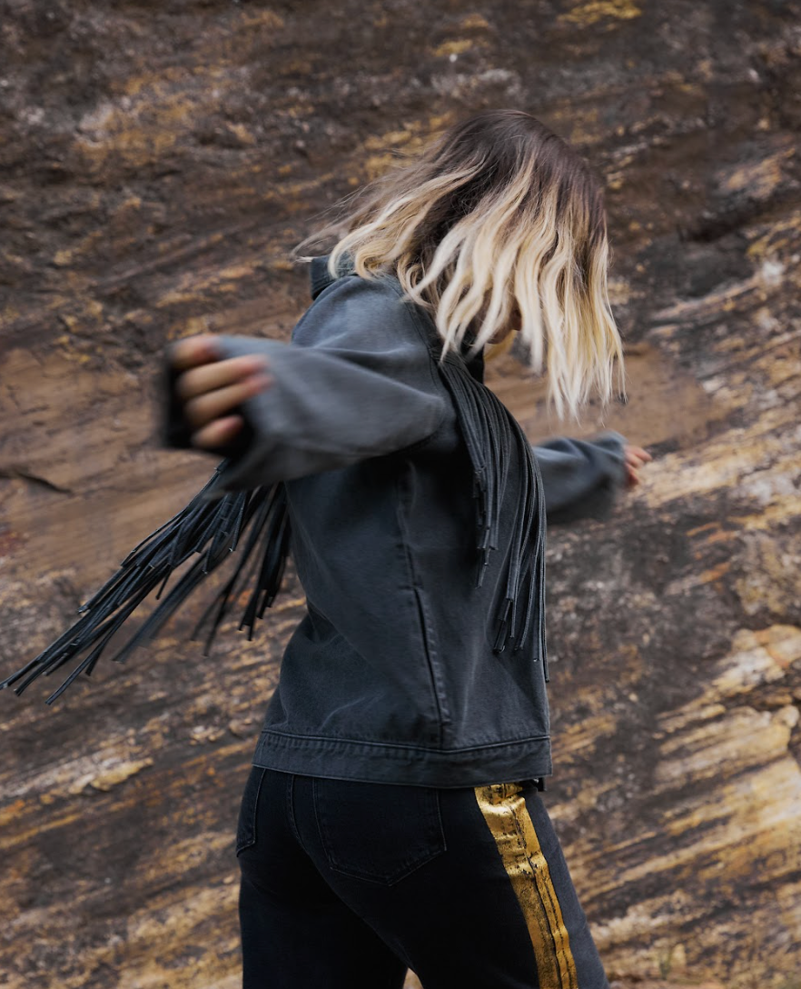 Black Denim Fringe Jacket - Sri Lanka