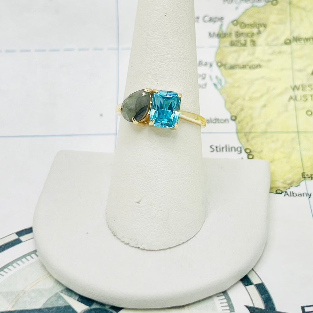 PERFECT PAIR RING- LABRADORITE + PARAIBA