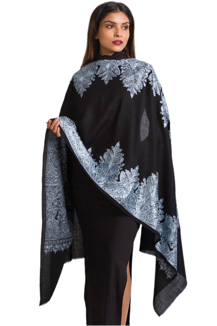 Priya Embroidered Wool Shawl