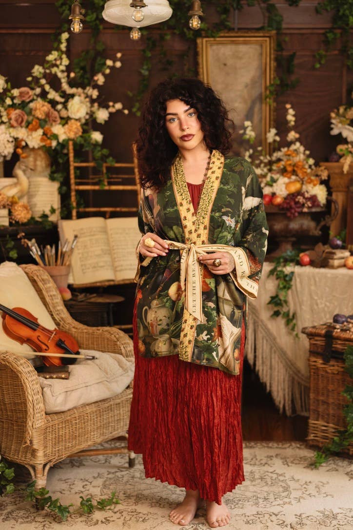 Labour of Love Matineé (mid length) Duster w/ Florals & Violin