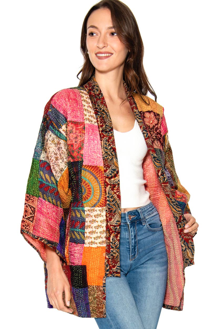 Reversible Kantha Silk Kimono Jacket