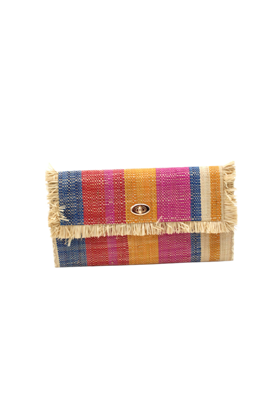 Sophie Raffia Straw Envelope Clutch Purse with Raw Fringe