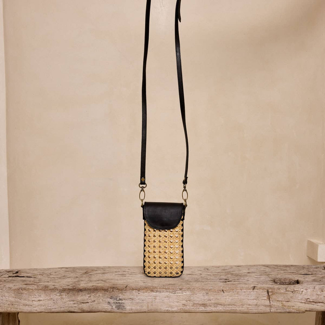 Rattan Cane Cell Phone Crossbody Bag - Bali