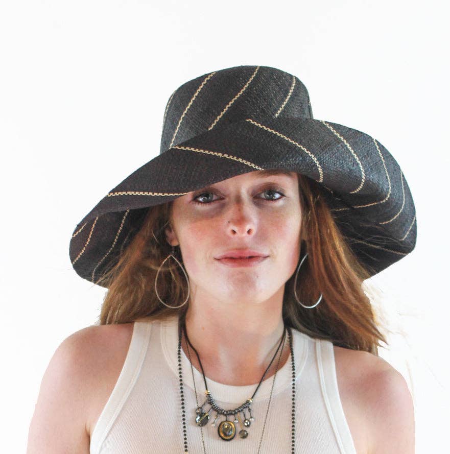 Sun Hats: Pinstripe Packable 5" & 7" Brim Raffia Straw