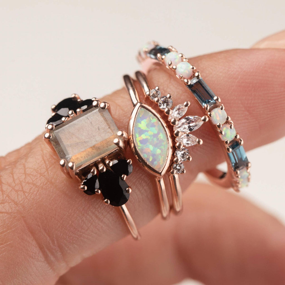 Rose Gold London Blue Topaz & Opal Midnight Crossing Band - Bali