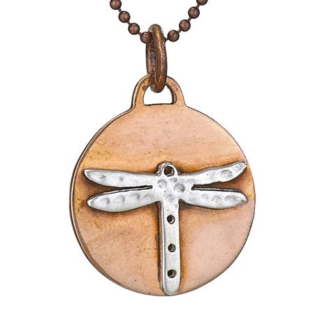 Aerial Acrobat Copper & Sterling Silver Dragonfly Pendant
