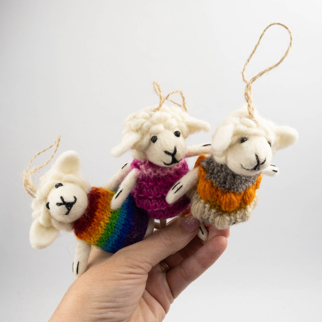 Ornament - Sheep with Knit Sweater - India