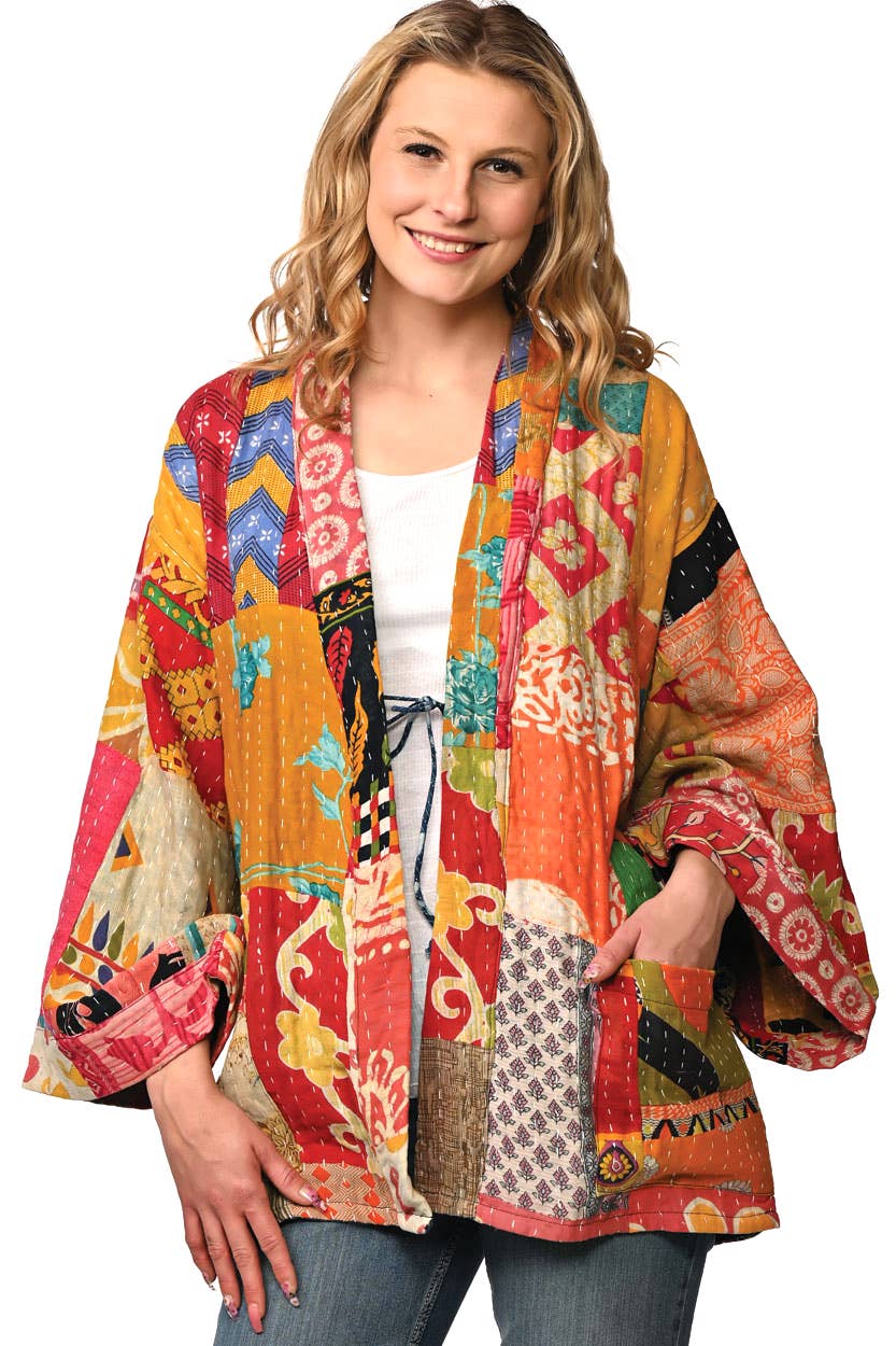 Reversible Cotton Kantha Kimono Jacket - Nepal