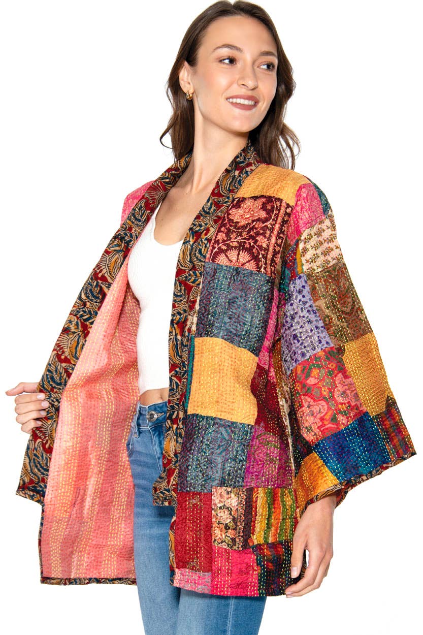 Reversible Kantha Silk Kimono Jacket