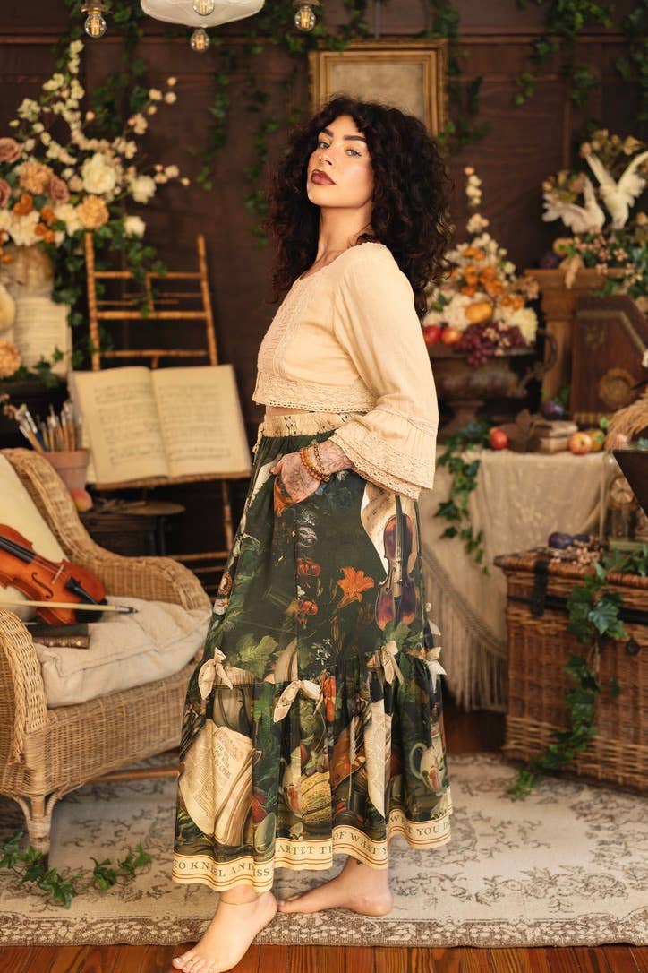 Labour of Love Maxi Length Atelier Skirt w/ Florals & Violin