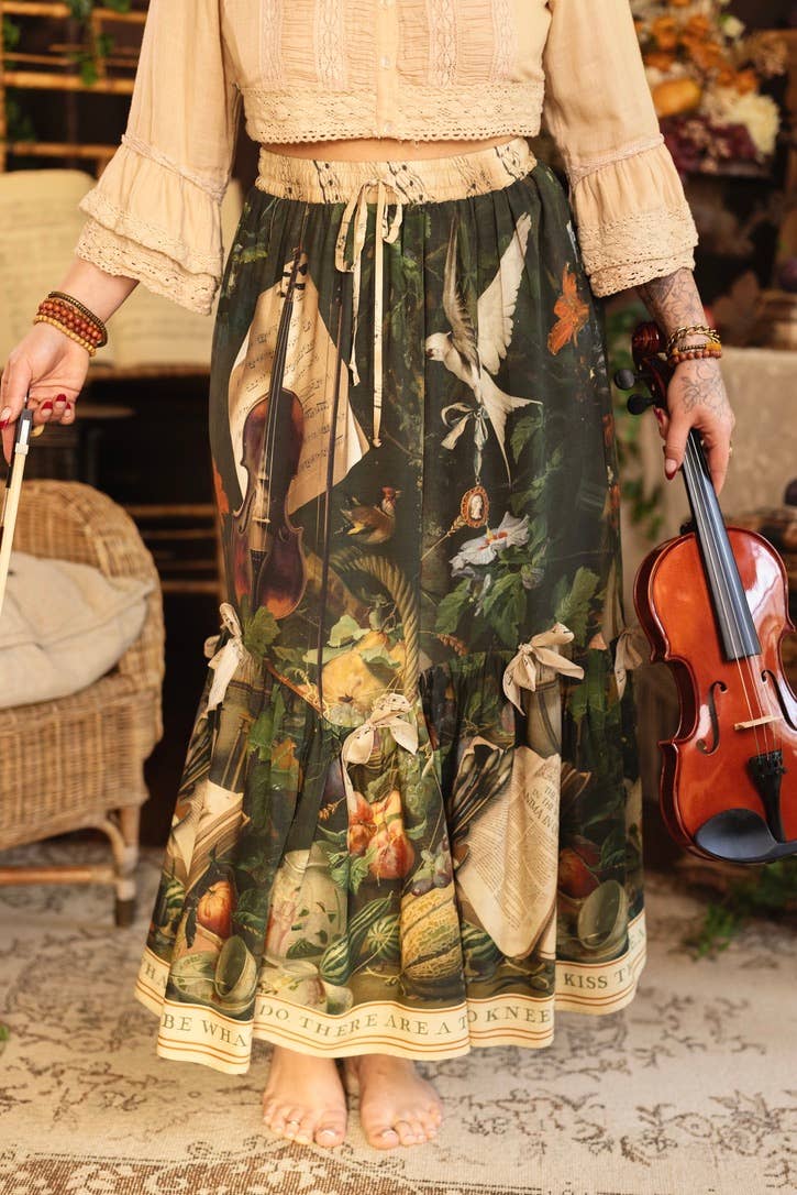 Labour of Love Maxi Length Atelier Skirt w/ Florals & Violin