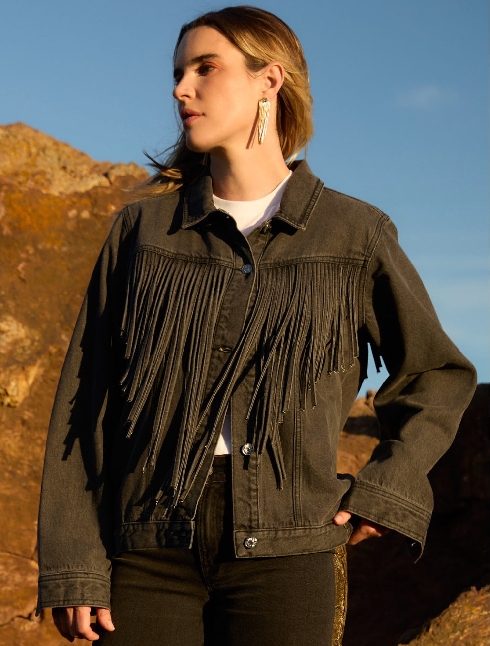 Black Denim Fringe Jacket - Sri Lanka