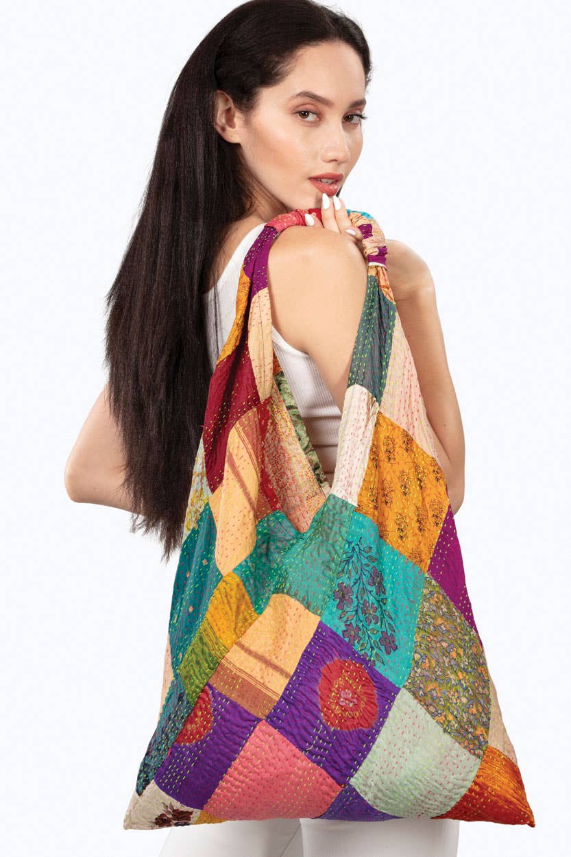 Silk Kantha Patchwork Triangle Bags