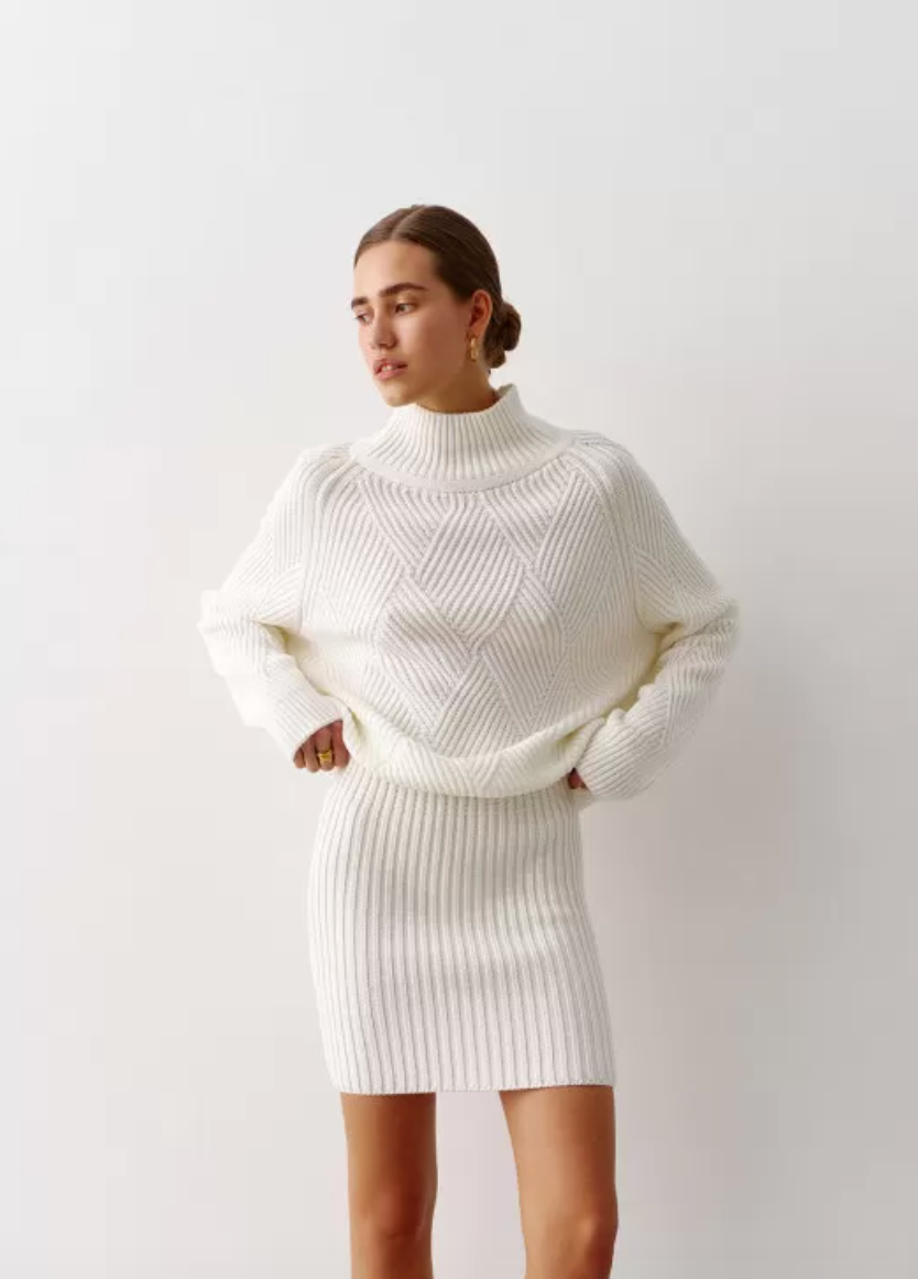 High Neck Knitted Sweater With Geometric Print