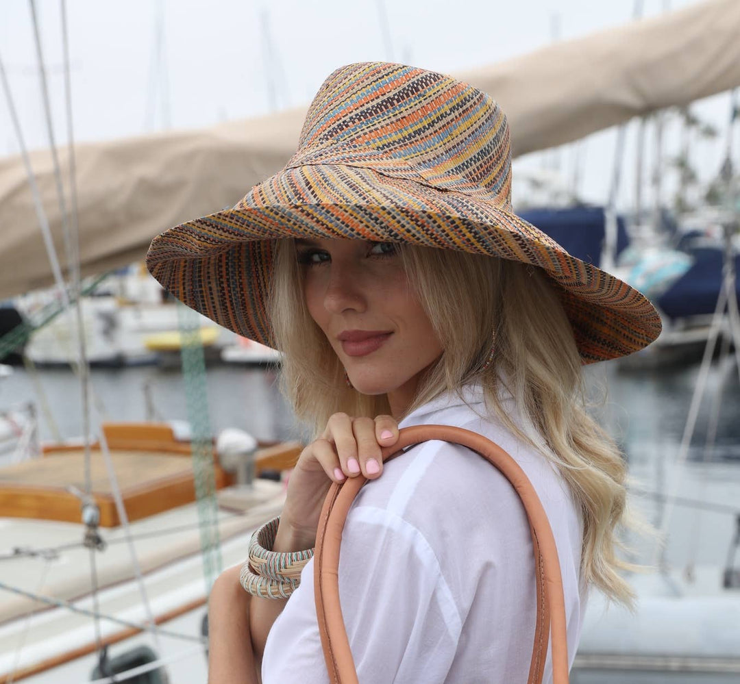 Monica 5" & 7" Wide Brim Melange Packable Straw Sun Hats