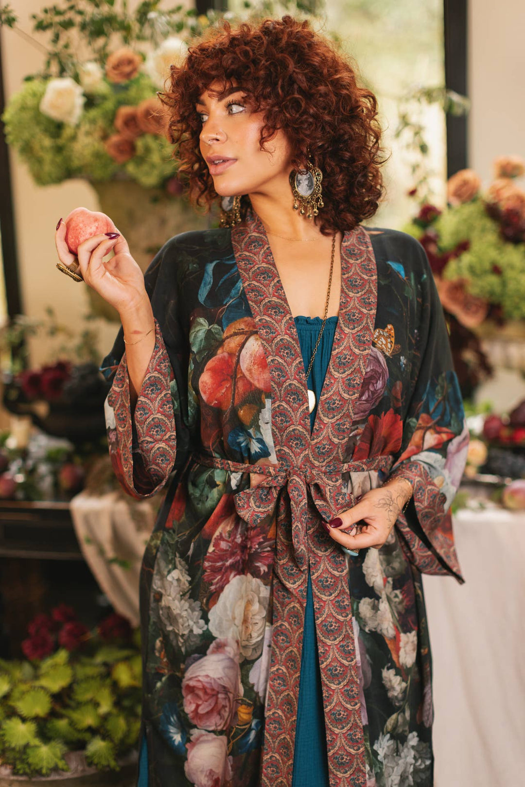 Flight of Fancy Opera Duster Kimono Robe Hummingbird Print - Canada