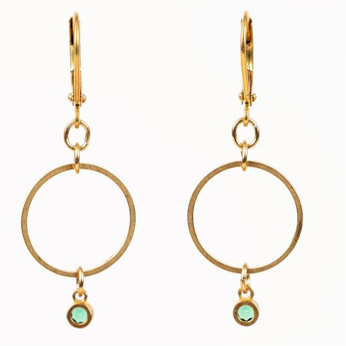 Small Green Bezel Drop Earring - Guatemala