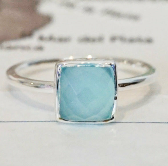 Extra Large Stone Sultry Sea Sterling Silver Ring Chalcedony - India