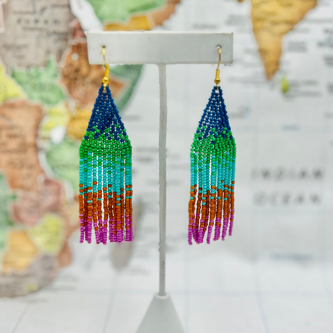 Ombre Bead Fringe Earrings - Guatemala