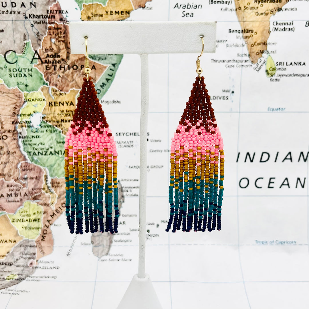 Ombre Bead Fringe Earrings - Guatemala