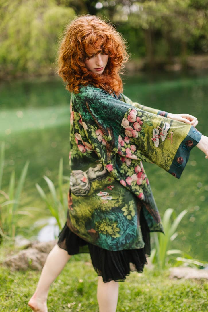 The Daydreamer Matinée Duster Kimono w/ Roses & Rabbits