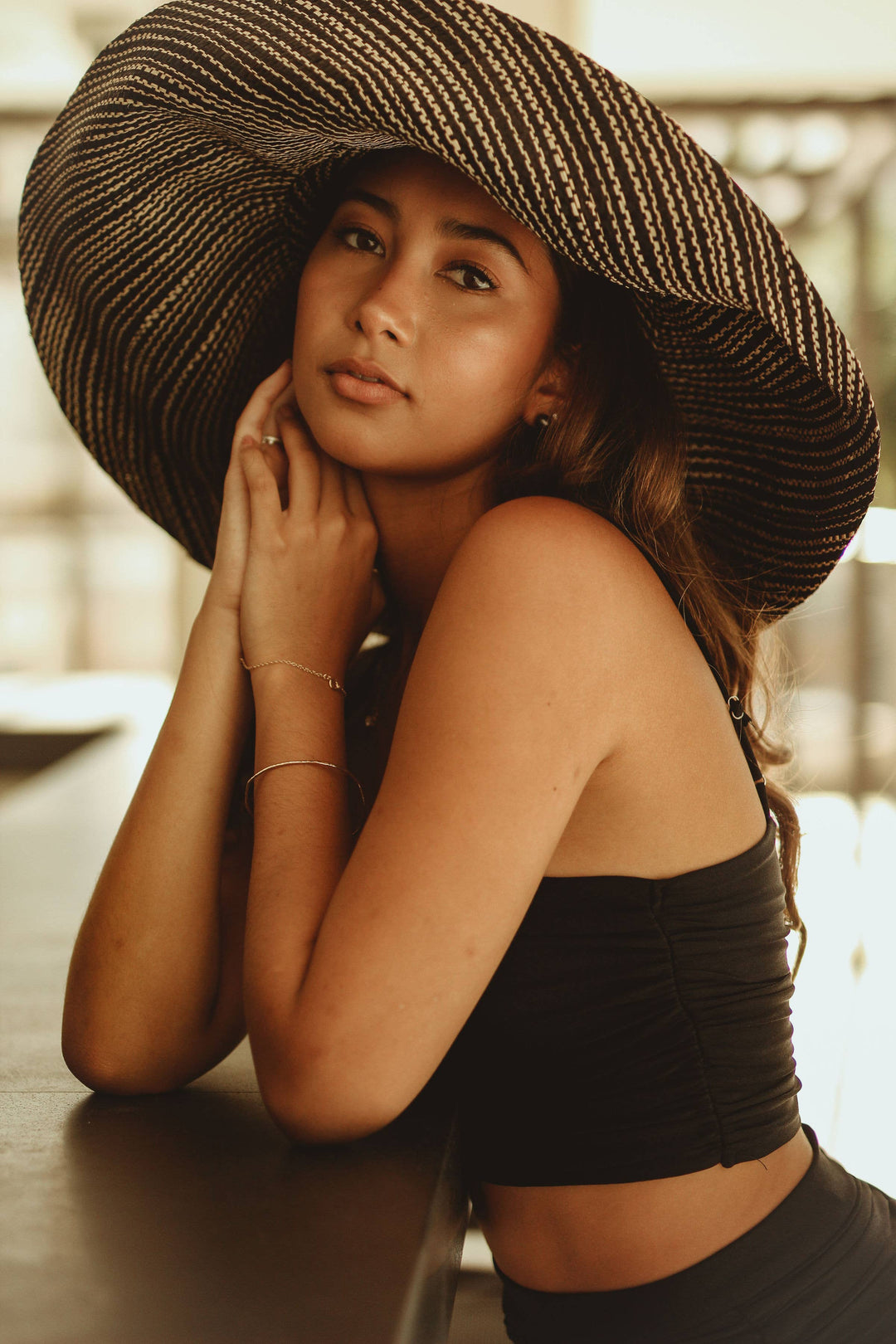 Monica 5" & 7" Wide Brim Melange Packable Straw Sun Hats