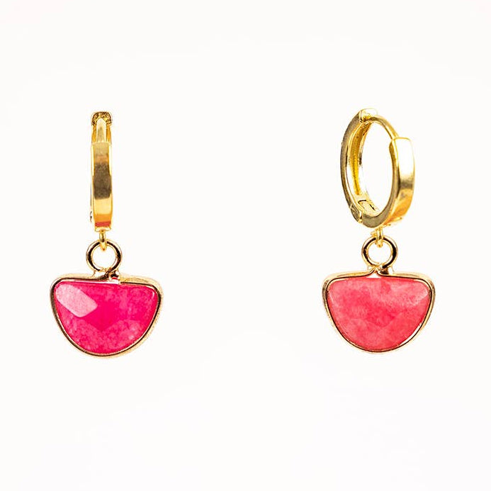 Faceted Stone Huggie Earrings - Guatemala